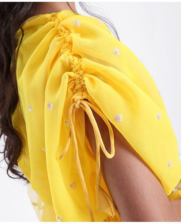 Pine Kids Embroidered Adjustable Sleeves Lehanga Choli Set with Dupatta - Yellow
