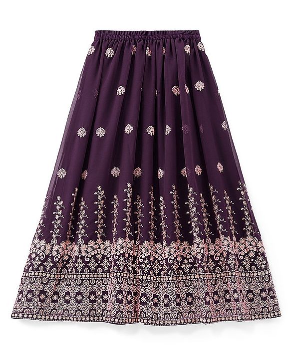 Pine Kids Embroidered Half Sleeves Choli with Lehenga & Dupatta Set - Wine