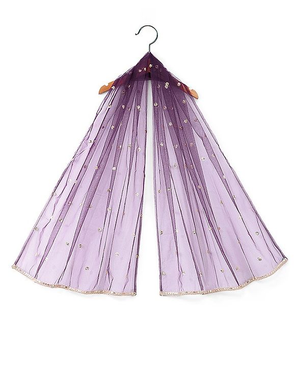 Pine Kids Embroidered Half Sleeves Choli with Lehenga & Dupatta Set - Wine