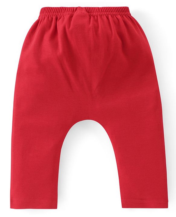 Babyhug 100% Cotton Knit Full Sleeves Christmas Theme Print Onesie with Legging & Cap - Red