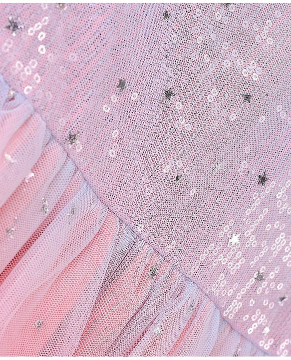 Pine Kids Full Sleeves Frock With Net & Sequine Detailing - Peach