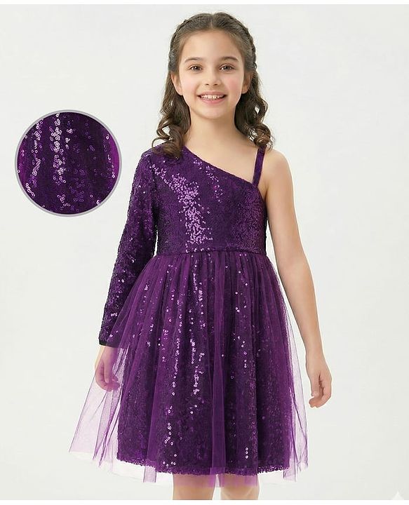 Pine Kids Sleeveless Sequined Party Wear Dress - Purple