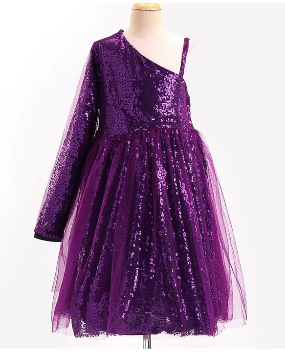 Pine Kids Sleeveless Sequined Party Wear Dress - Purple