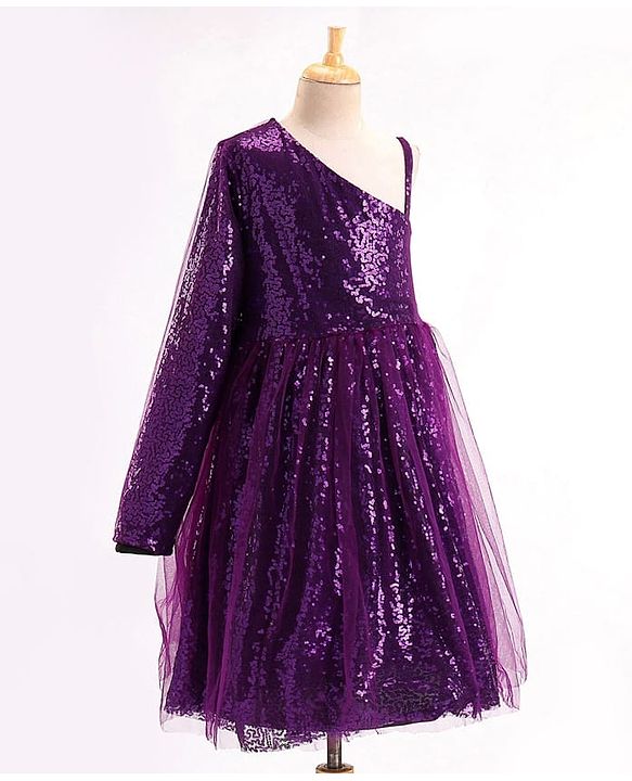 Pine Kids Sleeveless Sequined Party Wear Dress - Purple