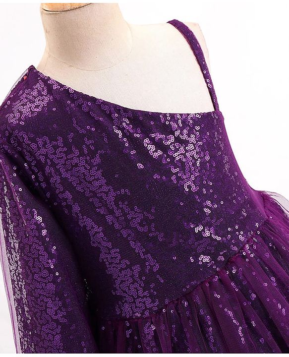 Pine Kids Sleeveless Sequined Party Wear Dress - Purple