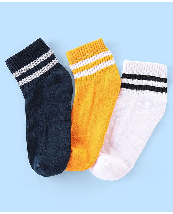 Pine Kids Cotton Blend Ankle Length Socks Striped Pack of 3 (Colour May Vary)