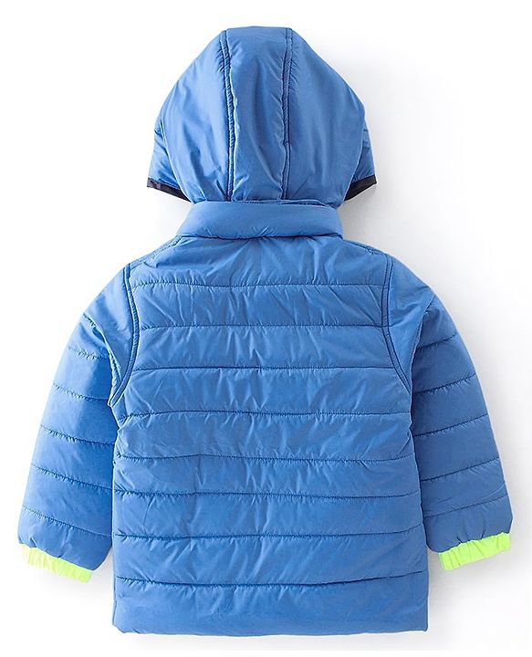 Babyhug Full Sleeves Solid Colour Padded Hooded Jacket - Blue