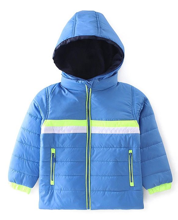 Babyhug Full Sleeves Solid Colour Padded Hooded Jacket - Blue