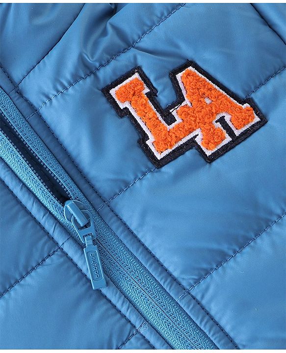 Babyhug Full Sleeves Hooded Jacket with Text Patch - Blue