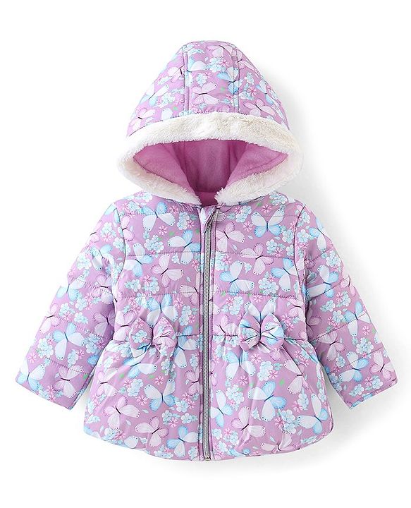 Babyhug Full Sleeves Hoodies With Bow Applique & Butterfly Print- Purple