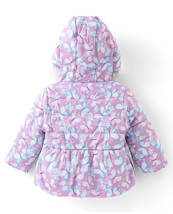 Babyhug Full Sleeves Hoodies With Bow Applique & Butterfly Print- Purple
