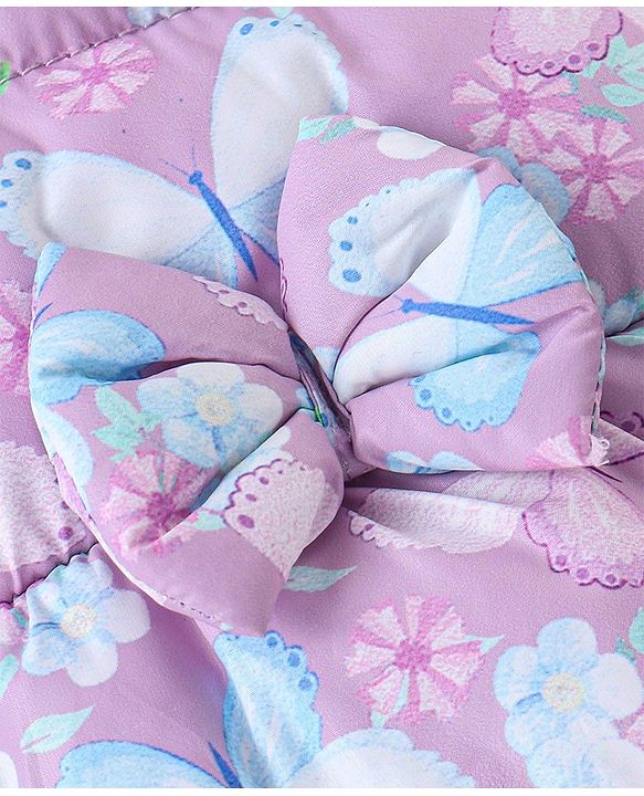 Babyhug Full Sleeves Hoodies With Bow Applique & Butterfly Print- Purple