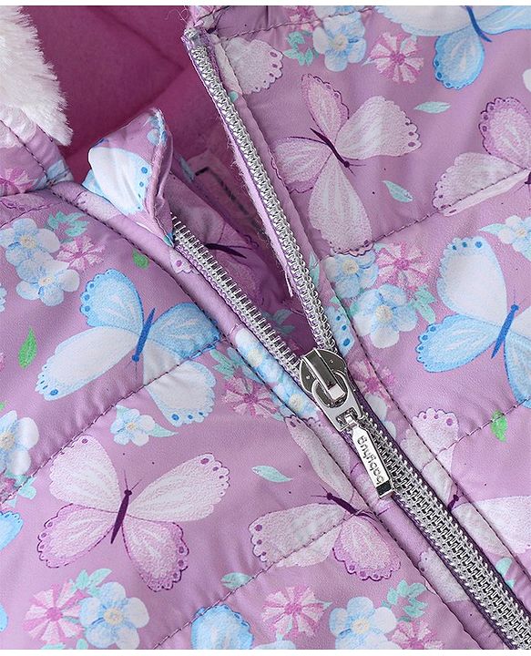 Babyhug Full Sleeves Hoodies With Bow Applique & Butterfly Print- Purple