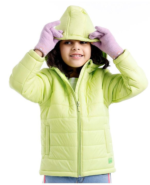 Babyhug Full Sleeves Padded & Hooded Jacket Solid- Neon Green