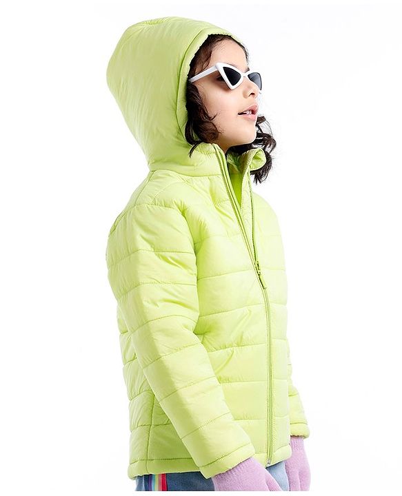 Babyhug Full Sleeves Padded & Hooded Jacket Solid- Neon Green