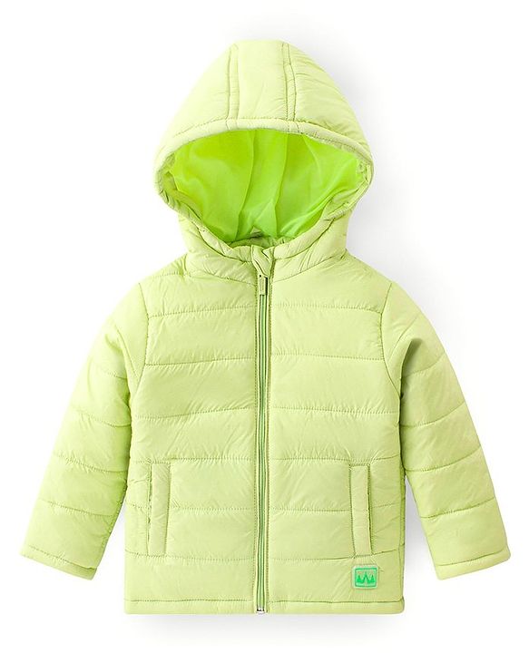 Babyhug Full Sleeves Padded & Hooded Jacket Solid- Neon Green