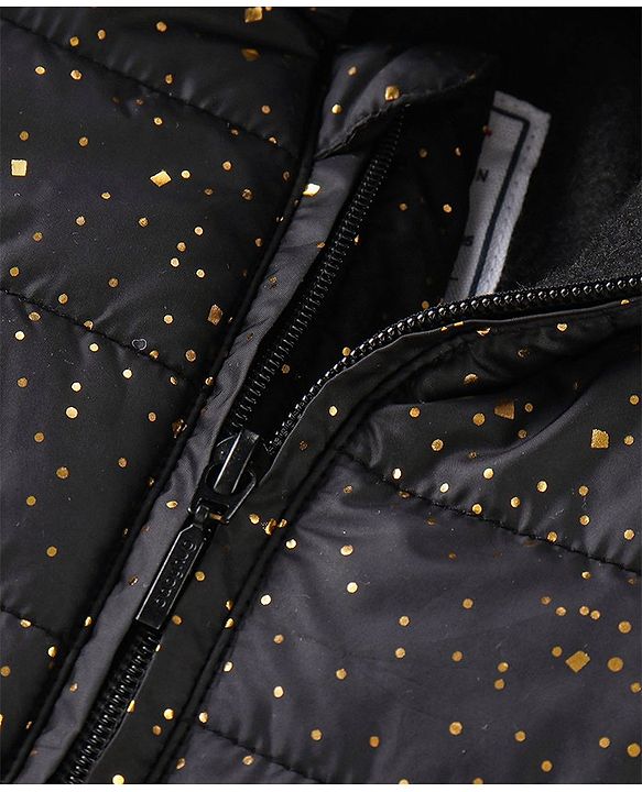 Babyhug Woven Full Sleeves Jacket With Hood & Bow Applique - Black