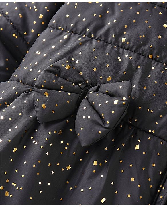 Babyhug Woven Full Sleeves Jacket With Hood & Bow Applique - Black