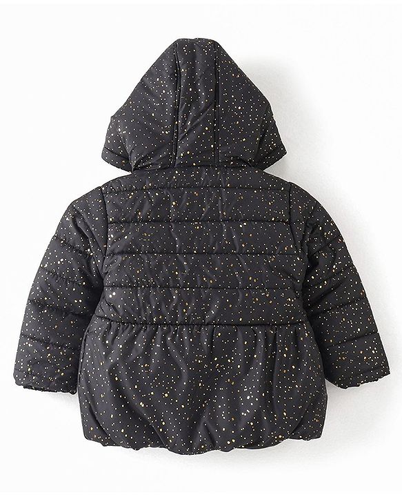 Babyhug Woven Full Sleeves Jacket With Hood & Bow Applique - Black