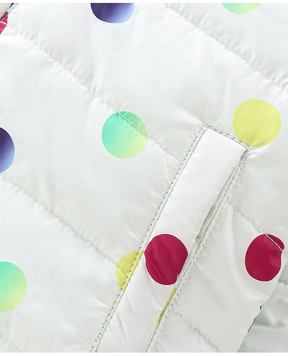 Babyhug Woven Full Sleeves Jacket With Hood & Polka Dots Print - White