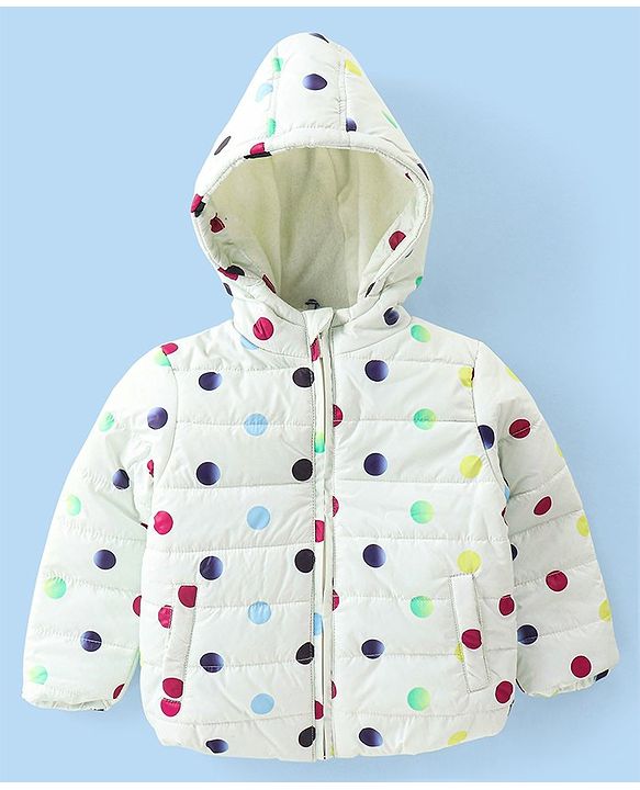 Babyhug Woven Full Sleeves Jacket With Hood & Polka Dots Print - White