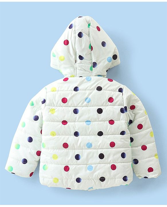 Babyhug Woven Full Sleeves Jacket With Hood & Polka Dots Print - White