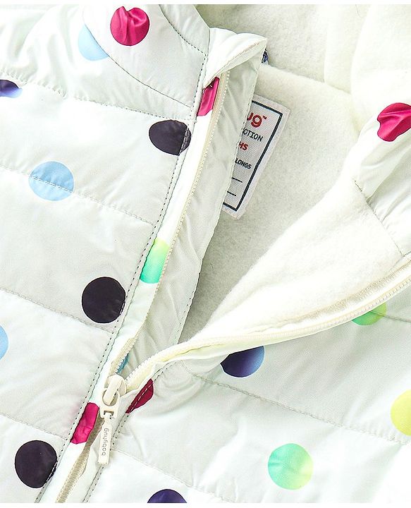 Babyhug Woven Full Sleeves Jacket With Hood & Polka Dots Print - White