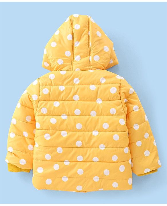 Babyhug Woven Full Sleeves Jacket With Hood & Polka Dots Print - Yellow