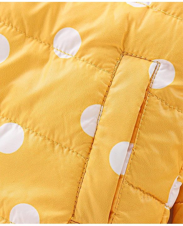 Babyhug Woven Full Sleeves Jacket With Hood & Polka Dots Print - Yellow