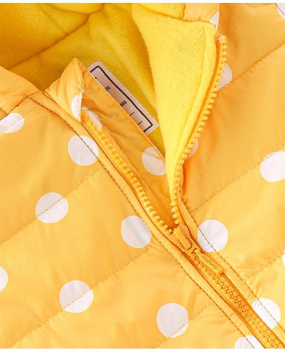 Babyhug Woven Full Sleeves Jacket With Hood & Polka Dots Print - Yellow