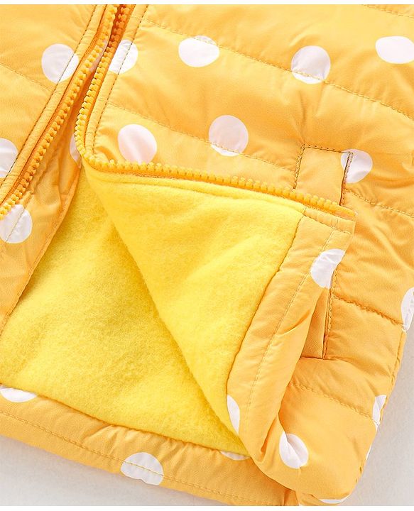 Babyhug Woven Full Sleeves Jacket With Hood & Polka Dots Print - Yellow