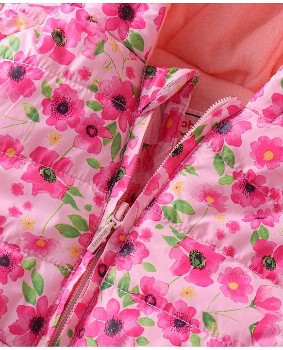 Babyhug Woven Full Sleeves Hooded Jacket Floral Print - Pink