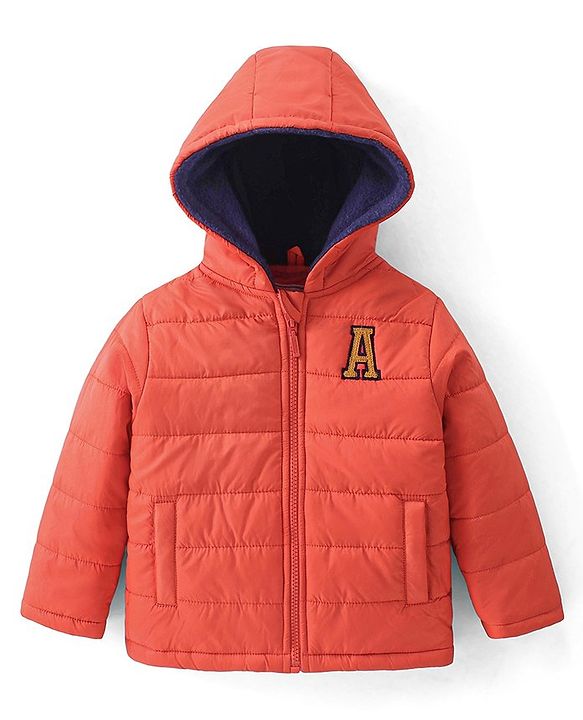 Babyhug Full Sleeves Padded & Hooded Jacket With Embroidery- Orange