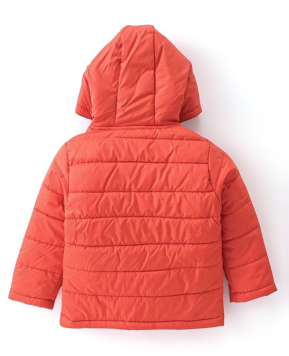Babyhug Full Sleeves Padded & Hooded Jacket With Embroidery- Orange