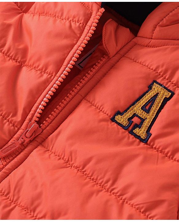 Babyhug Full Sleeves Padded & Hooded Jacket With Embroidery- Orange