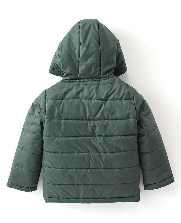Babyhug Full Sleeves Padded & Hooded Jacket With Embroidery- Green