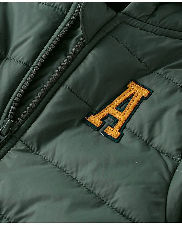 Babyhug Full Sleeves Padded & Hooded Jacket With Embroidery- Green