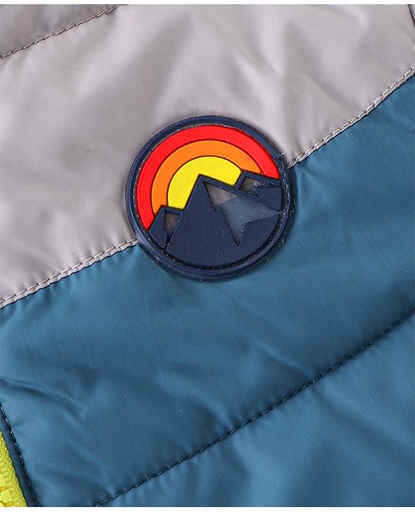 Babyhug Woven Full Sleeves Hooded Jacket Mountain Badge - Green & Grey