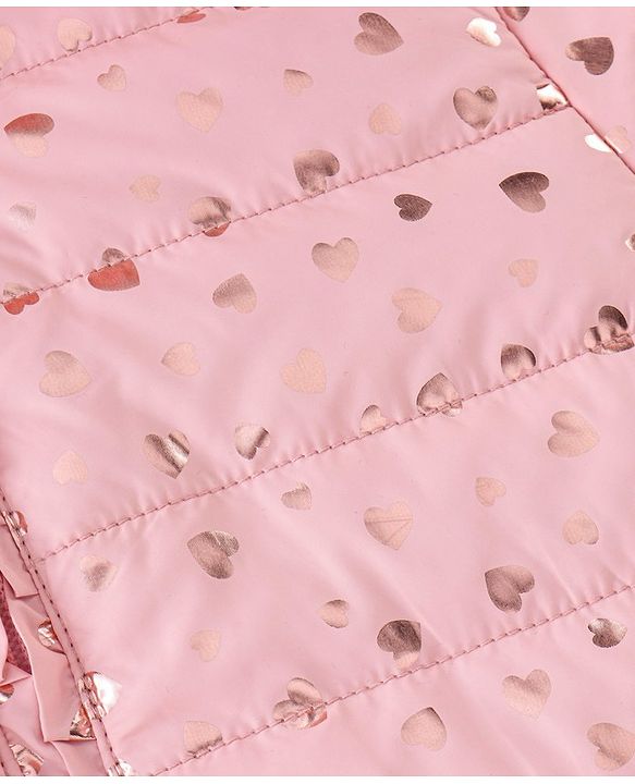 Babyhug Woven Full Sleeves Hooded Jacket Heart Print - Pink
