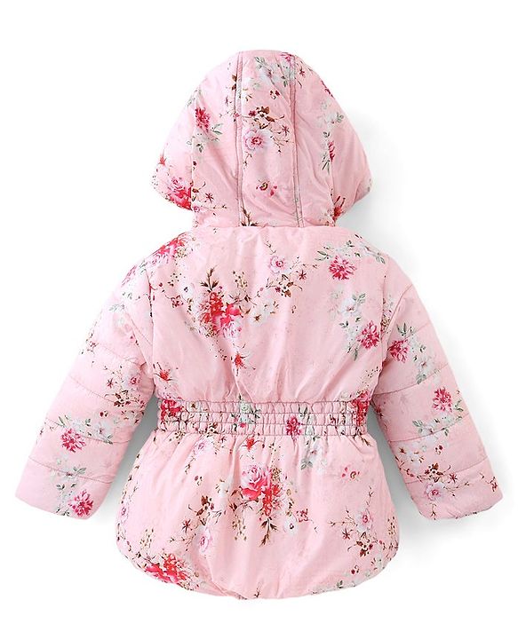 Babyhug Woven Full Sleeves Floral Printed Hooded Jacket - Pink