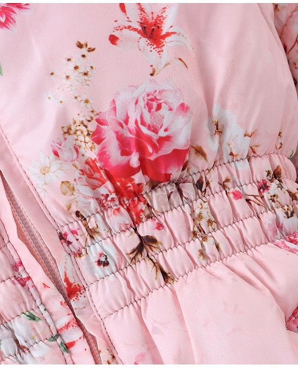 Babyhug Woven Full Sleeves Floral Printed Hooded Jacket - Pink