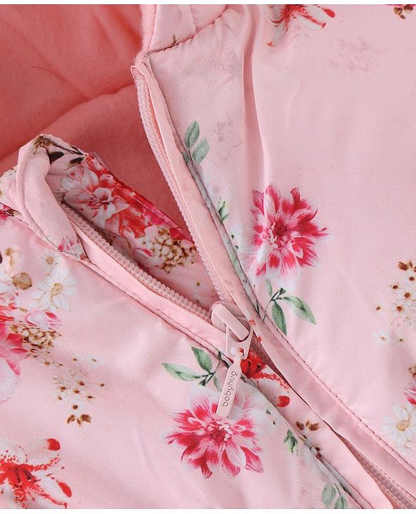 Babyhug Woven Full Sleeves Floral Printed Hooded Jacket - Pink