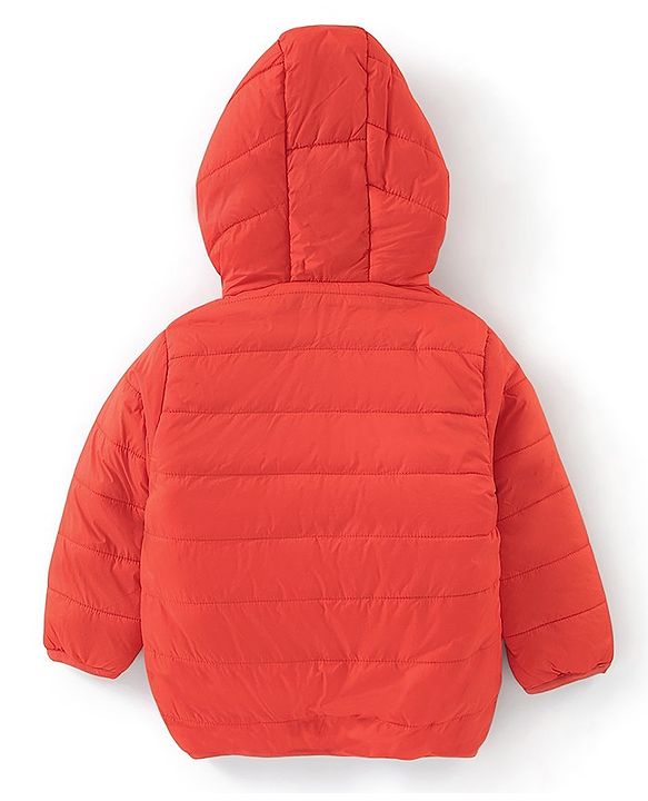 Babyhug Nylon Woven Full Sleeves Reversible Hooded Jacket - Orange