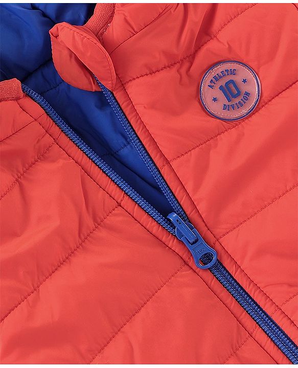 Babyhug Nylon Woven Full Sleeves Reversible Hooded Jacket - Orange