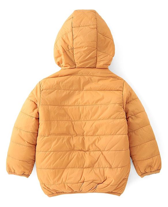 Babyhug Woven Full Sleeves Solid Hooded Reversible Jacket - Mustard Yellow