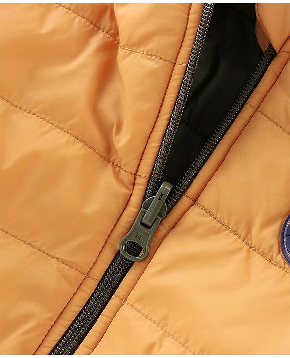 Babyhug Woven Full Sleeves Solid Hooded Reversible Jacket - Mustard Yellow