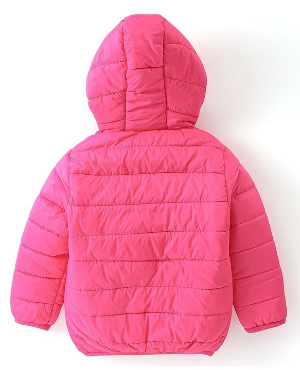 Babyhug Full Sleeves Padded & Hooded Jacket With Embroidery- Fuchsia