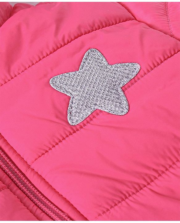 Babyhug Full Sleeves Padded & Hooded Jacket With Embroidery- Fuchsia