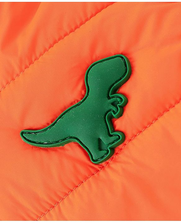 Babyhug Woven Full Sleeves Hoodie With Dino Patch - Orange