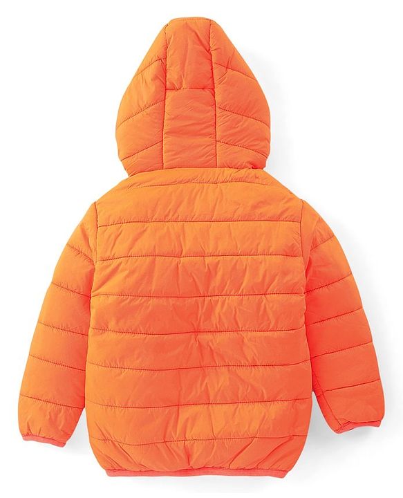 Babyhug Woven Full Sleeves Hoodie With Dino Patch - Orange